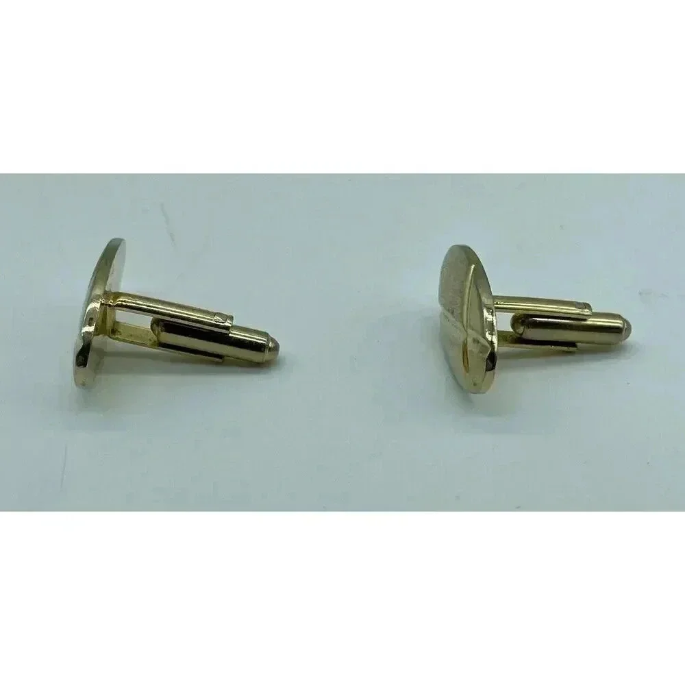 Vintage Cufflinks 50’s Style Oval‎ Brushed Gold Tone Finish With Cross X Design